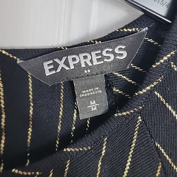 Express Black/Gold Blouse, Tie Front, Keyhole Opening, Medium - Picture 5 of 8